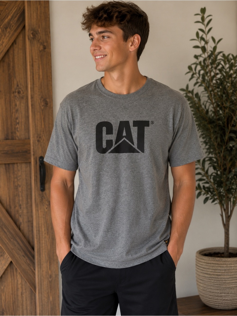 Caterpillar Gray T-Shirt with Black CAT Logo